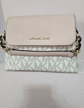 Michael Kors Pale Pink & White Small Portia Shoulder Bag.